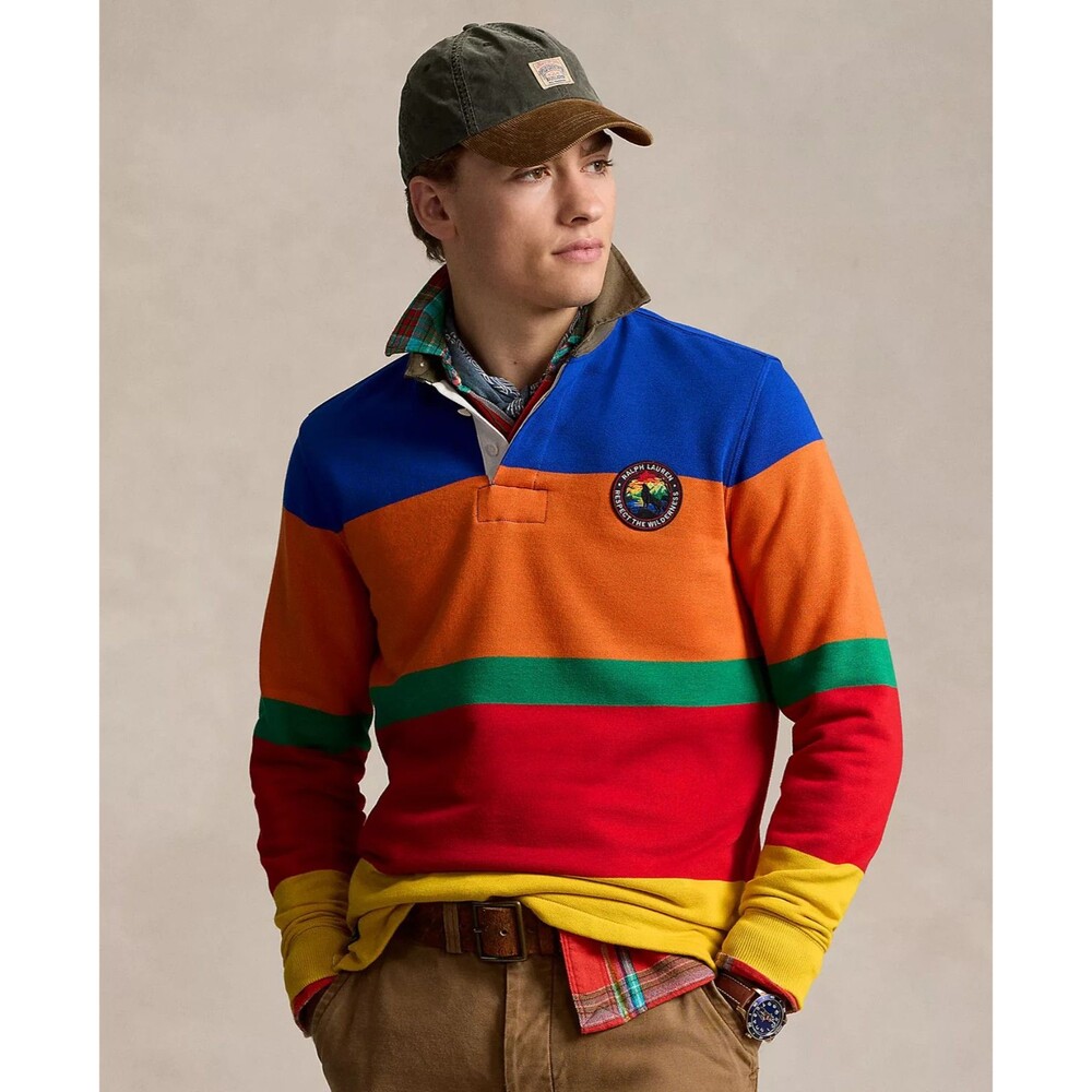 NWT $198 POLO RALPH LAUREN Men's SWEATER L Striped Fleece Rugby Shirt
